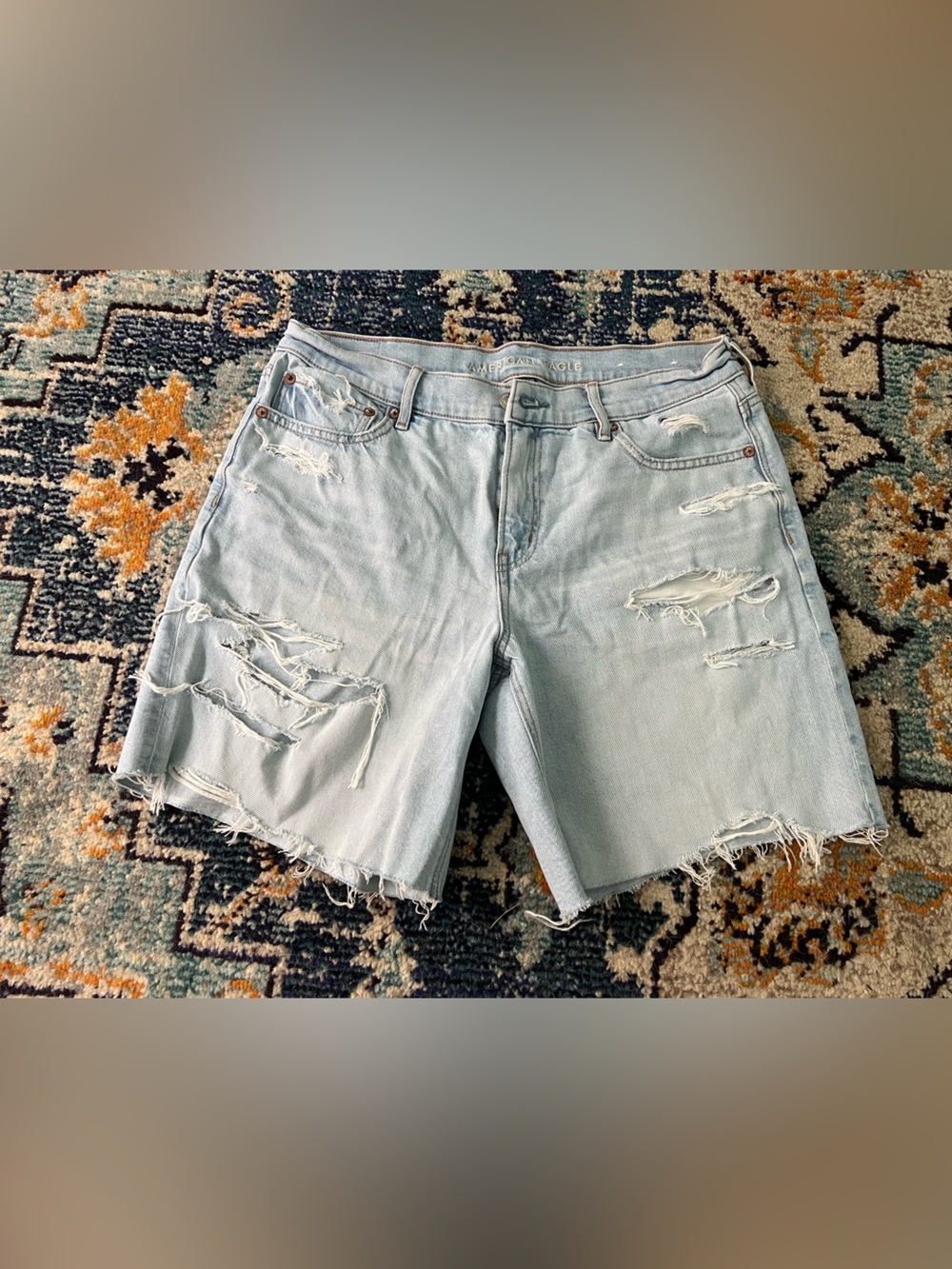 American Eagle Outfitters Light Blue Distressed the perfect Bermuda Jean Short